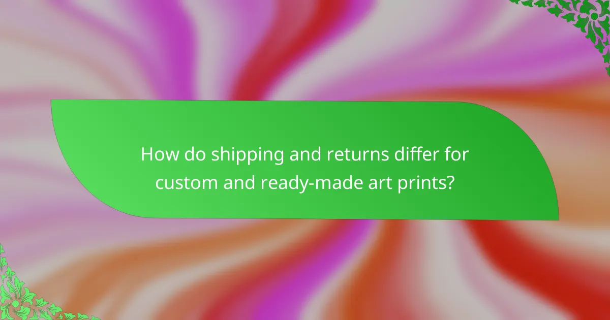 How do shipping and returns differ for custom and ready-made art prints?